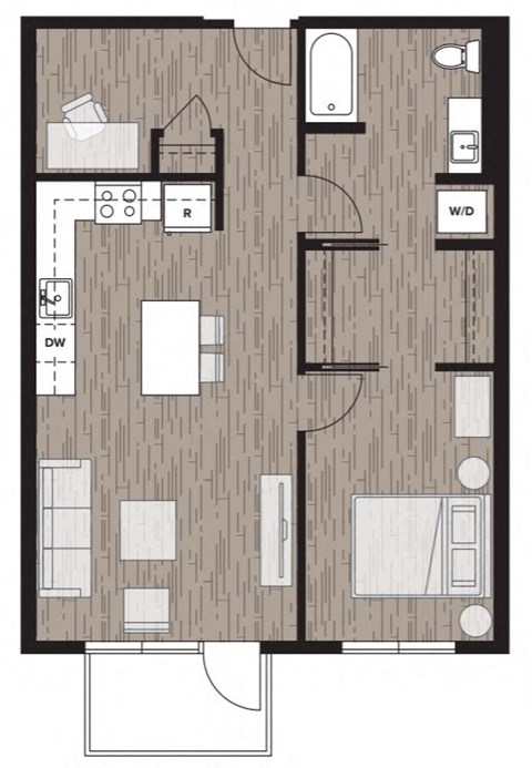 1 bed 1 bath floor plan F at Riverfront Everett, Everett, 98101